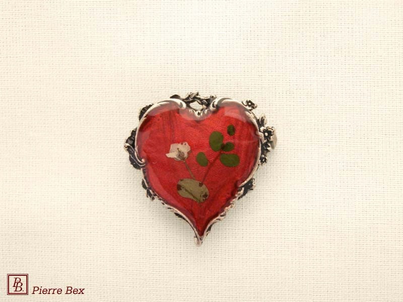 Pierre-Bex Art-Nouveau brooch heart with real flowers 21176-00